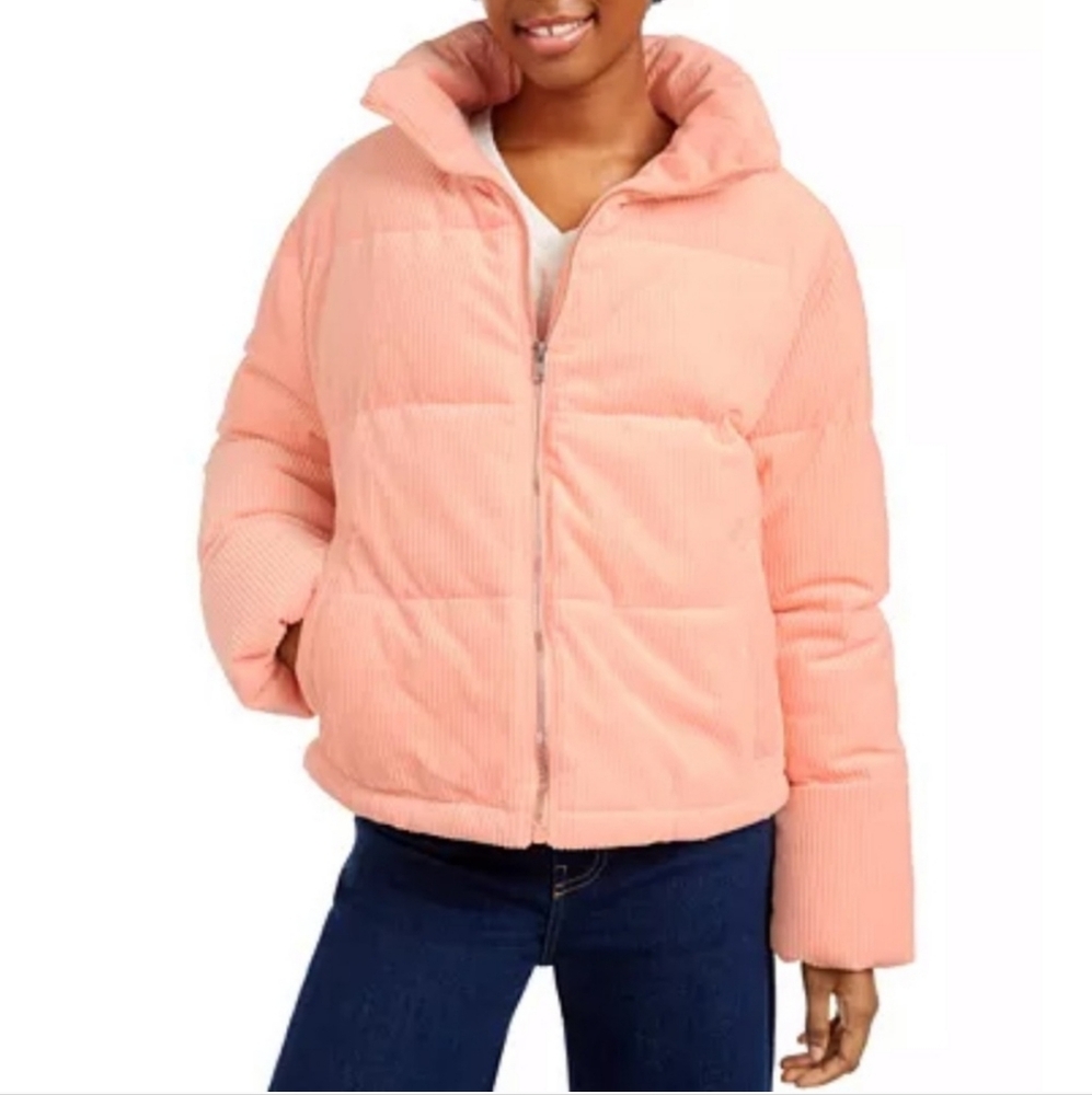 NWT Collection B Women's Pink Cropped Corduroy Puffer Jacket